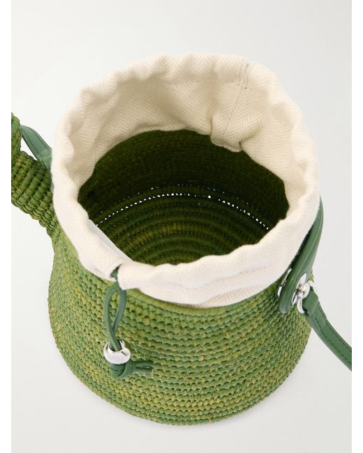 Loewe Green Paula's Ibiza Watering Can Leather-Trimmed Raffia Shoulder Bag
