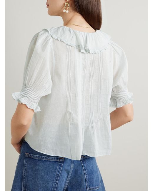 Doen White Henri Ruffled Pintucked Organic Cotton-Voile Top
