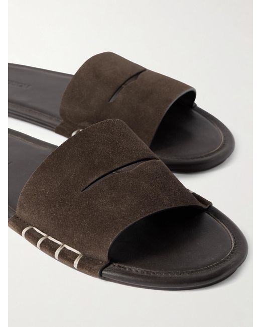 J.W. Anderson White Loafer Whipstitched Suede Slides