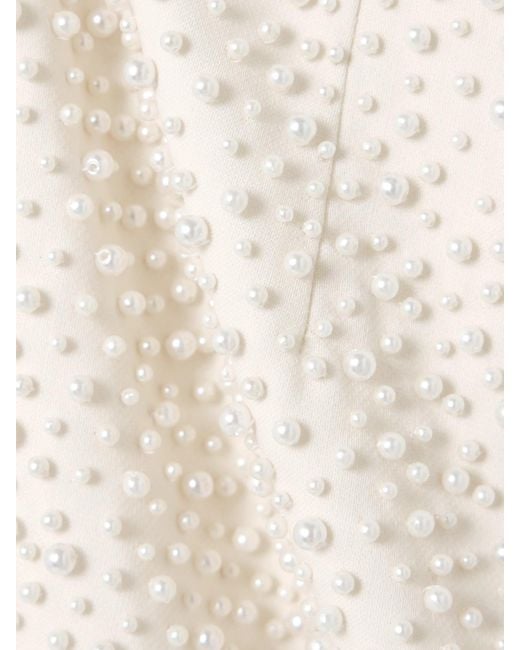 Carolina Herrera Natural Embellished Wool-Blend Crepe Mini Dress