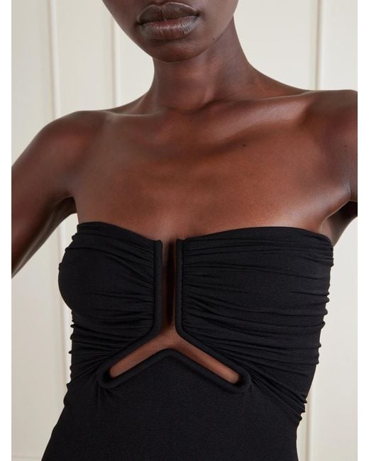 Rick Owens Black Allanah Strapless Draped Jersey Maxi Dress