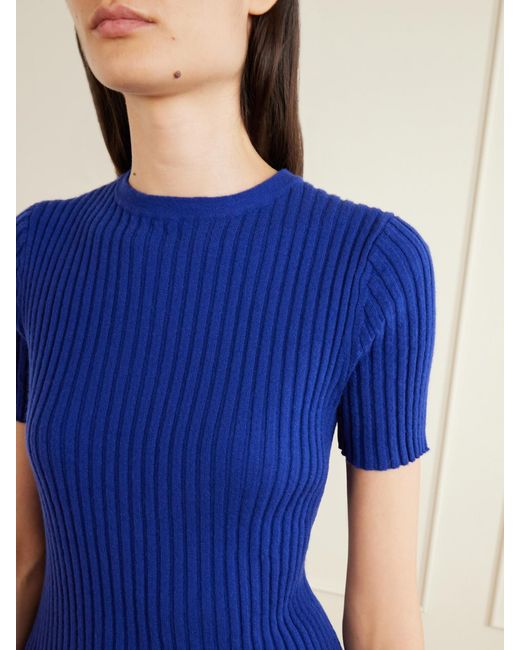 The Elder Statesman Blue Superlight Ellie Ribbed Cashmere Knitted Sweater