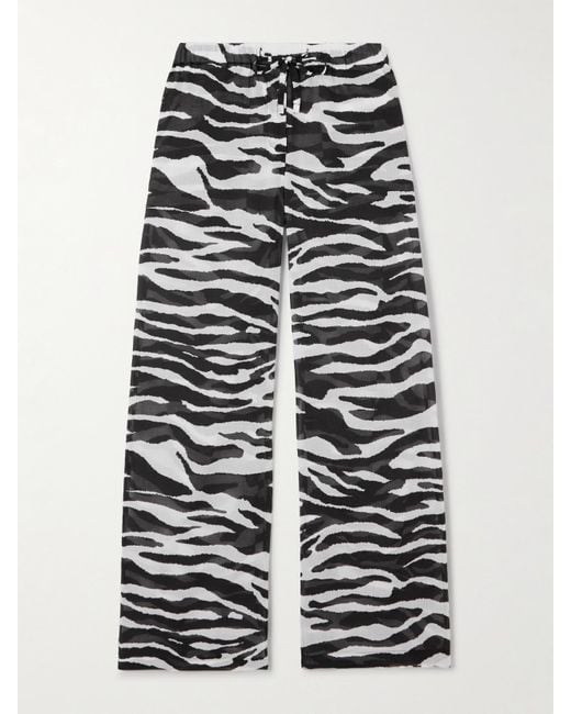 The Attico White Zebra-Print Cotton-Voile Wide-Leg Pants