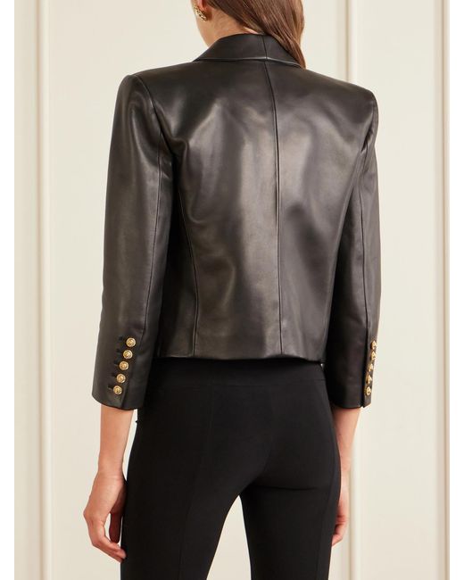 Balmain Black Cropped Leather Biker Jacket