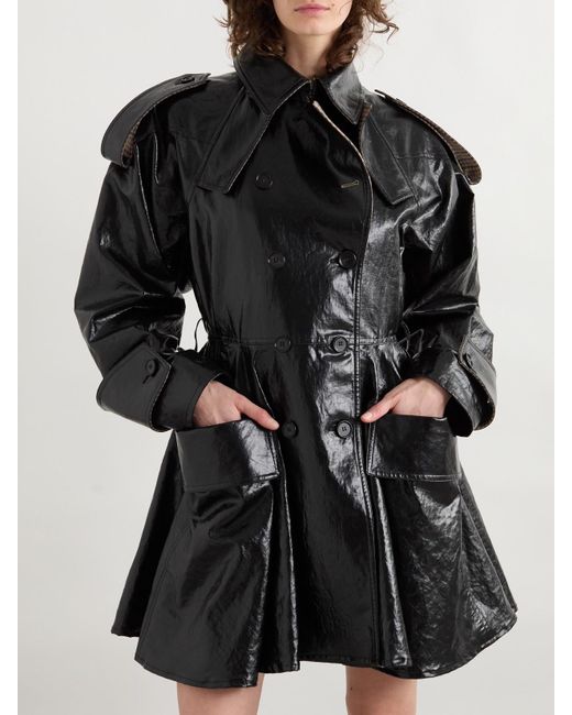 Chloé Black Wool-Blend Trimmed Coated-Linen Double-Breasted Coat