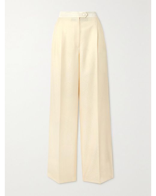 Etro Natural Pleated Cotton And Wool-Blend Jacquard Wide-Leg Pants