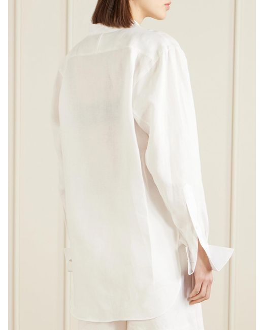 Ralph Lauren White Kirstin Hemd Aus Leinen Mit Baumwollbesätzen