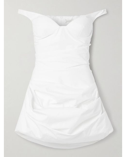Magda Butrym White Schulterfreies Minikleid Aus Baumwollpopeline Mit Raffungen