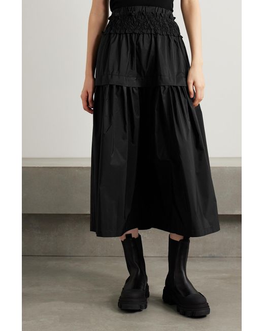 Sea Black Diana Tiered Shirred Taffeta Midi Skirt