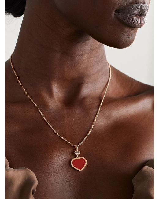 Chopard White Happy Hearts 18-Karat Rose, Carnelian And Diamond Necklace