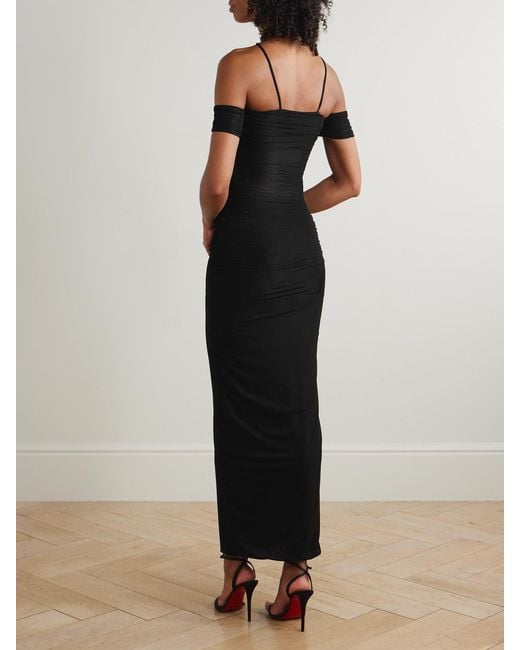 Maygel Coronel Black Abisso Appliquéd Cutout Ruched Stretch-Jersey Maxi Dress