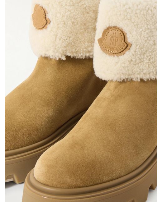 Moncler Natural Aurea Appliquéd Shearling-Trimmed Suede Ankle Boots