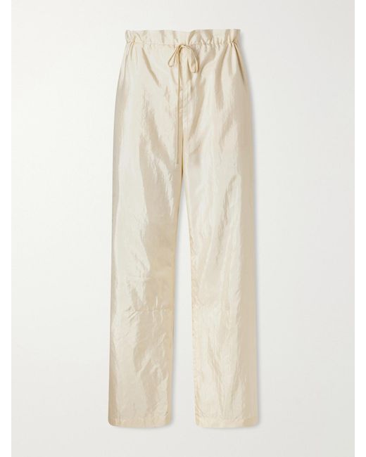 Aflalo Natural Morocco Cotton And Silk-Blend Habotai Wide-Leg Pants