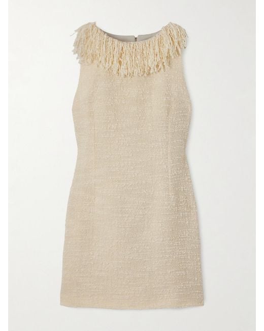 LIBEROWE Natural Soho Fringed Wool-Blend Bouclé-Tweed Mini Dress