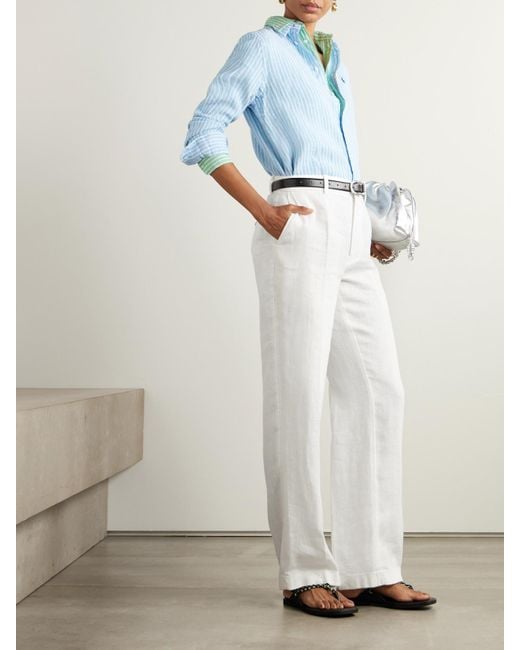 Polo Ralph Lauren White Pleated Linen Straight-Leg Pants