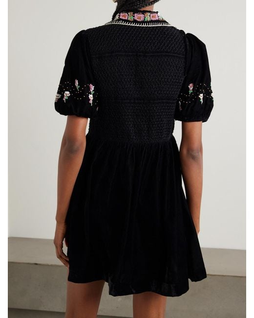Sea Black Brynn Minikleid Aus Samt Mit Smokarbeit Und Verzierungen