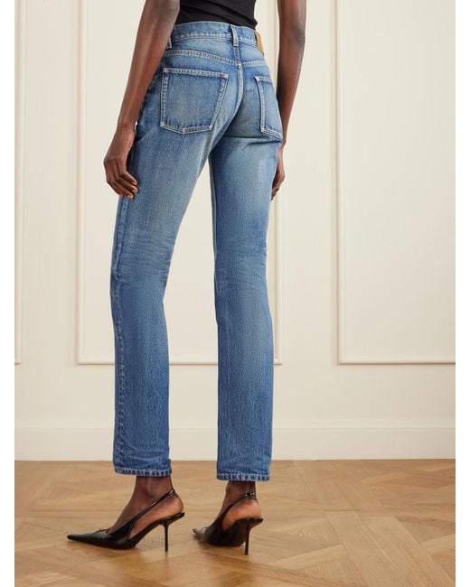 Saint Laurent Blue Cropped High-Rise Straight-Leg Jeans
