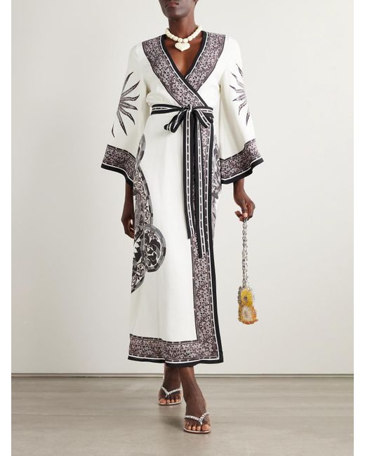 LaDoubleJ Multicolor Printed Crepe Midi Wrap Dress