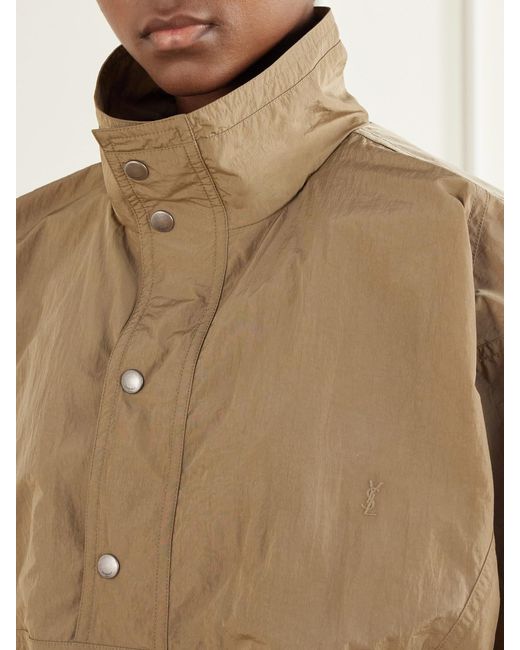 Saint Laurent Brown Logo-Embroidered Cropped Shell Jacket