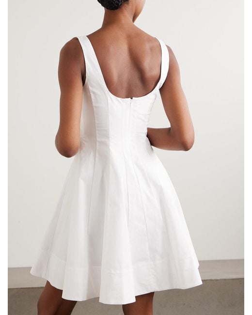 Staud White Wells Pleated Cotton-Blend Poplin Mini Dress