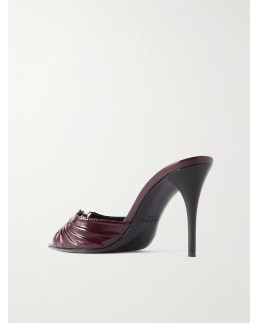 Mules En Cuir Glacé À Fronces Et À Ornements Babylone Saint Laurent en coloris Brown
