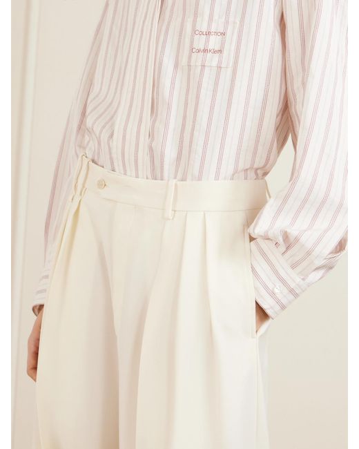 Calvin Klein White Alexandra Pleated Grain De Poudre Wool Wide-Leg Pants