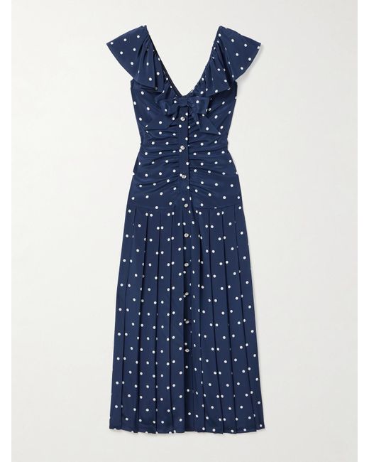 Robe Midi En Crêpe De Chine De Soie À Pois, Fronces Et Plis Alessandra Rich en coloris Blue
