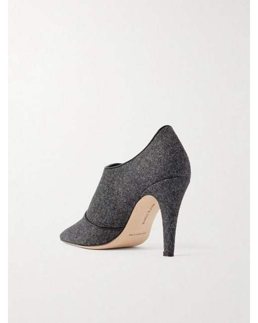 Manolo Blahnik Black Perluja 90 Leather-Trimmed Tweed Pumps