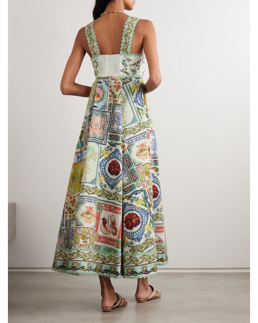 ALÉMAIS White Tommasina Ric Rac-Trimmed Printed Cotton-Poplin Maxi Dress
