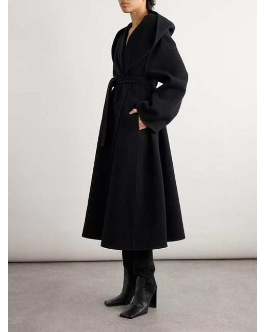 Alaïa Black Hooded Belted Wool Coat