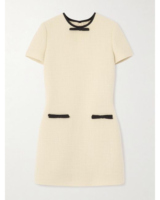 Valentino Garavani Natural Bow-Embellished Wool-Blend Tweed Mini Dress