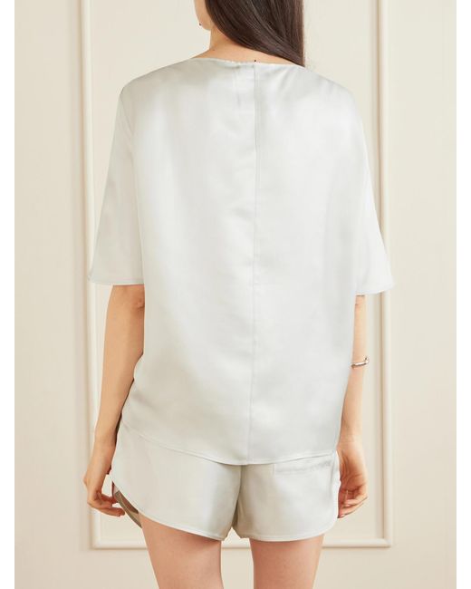 Loulou de Saison White Mano Knotted Silk-Twill Blouse