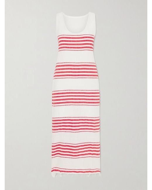 Lemlem White Lilian Striped Cotton-Blend Gauze Midi Dress