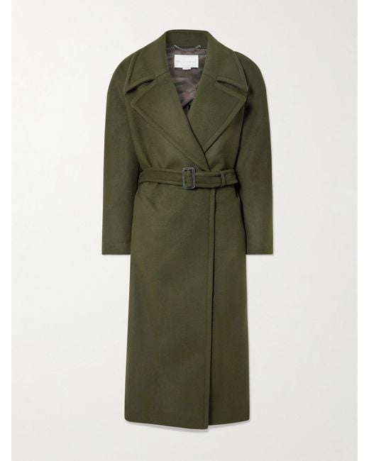 Stella McCartney Green Belted Double-Breasted Wool Coat