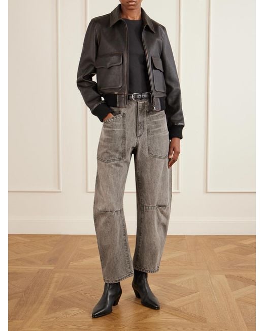 Nili Lotan Gray Shon Mid-Rise Barrel-Leg Jeans