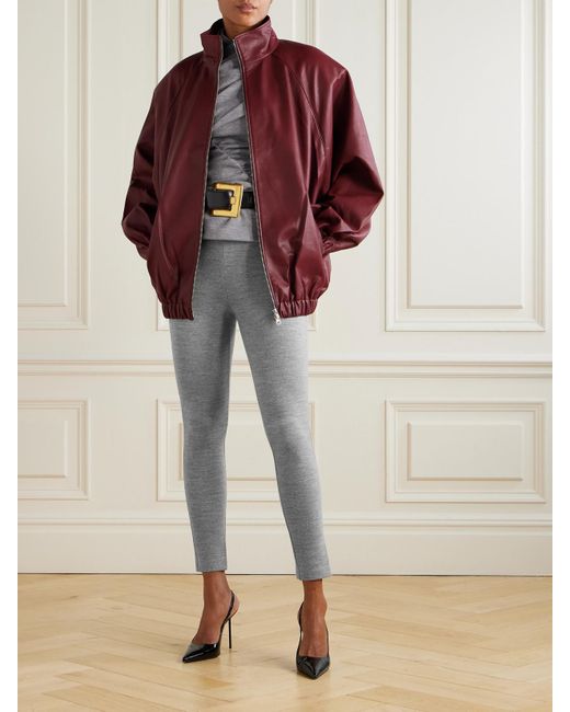 Balmain Gray Wool And Cotton-Blend Leggings