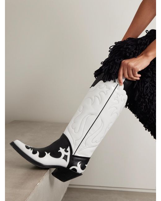 Gabriela Hearst White Capitana Two-Tone Glossed And Smooth-Leather Knee Boots