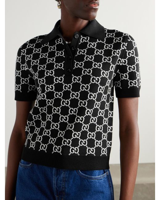 Gucci Black Wendbares Poloshirt Aus Gg Wolljacquard, Grösse