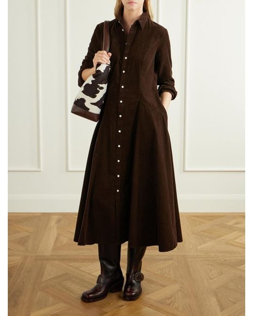 Polo Ralph Lauren Brown Cotton-Corduroy Midi Dress