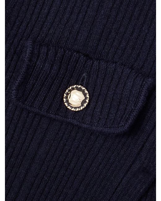 Self-Portrait Blue Belted Ribbed-Knit Midi Dress
