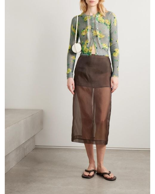 Acne Green Mehrlagiger Pullover Aus Einer Mohairmischung Mit Blumenprint