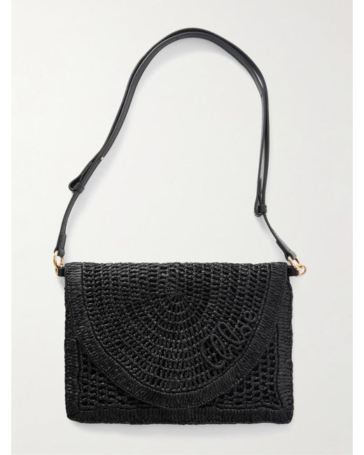 Chloé Black Made For A The Summer Banana Schultertasche Aus Raffiabast Mit Lederbesätzen