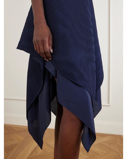 J.W. Anderson Blue Tiered Asymmetric Pleated Crepe De Chine Mini Dress