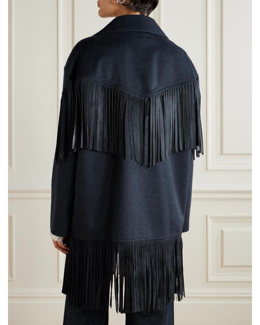 Twp Blue Midnight Cowboy Fringed Suede-Trimmed Cashmere Jacket