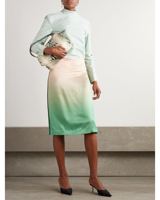 Jil Sander Green Dégradé-Satin Midi Skirt