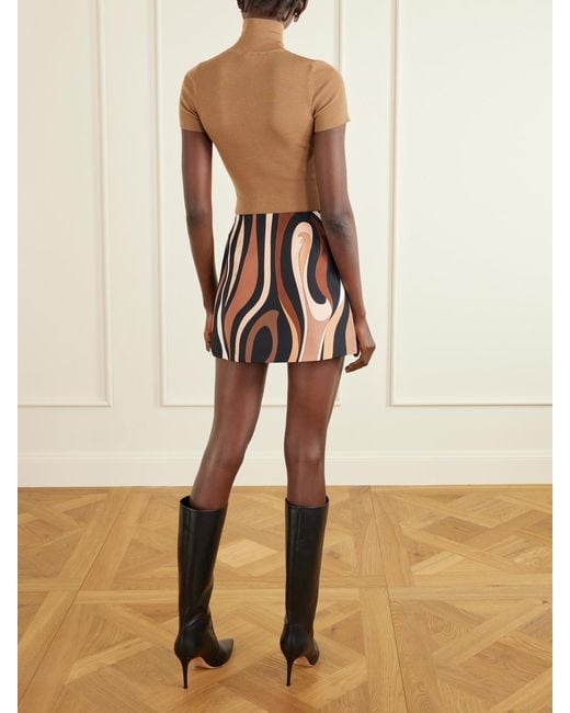 Emilio Pucci Black Wrap-Effect Printed Silk-Twill Mini Skirt