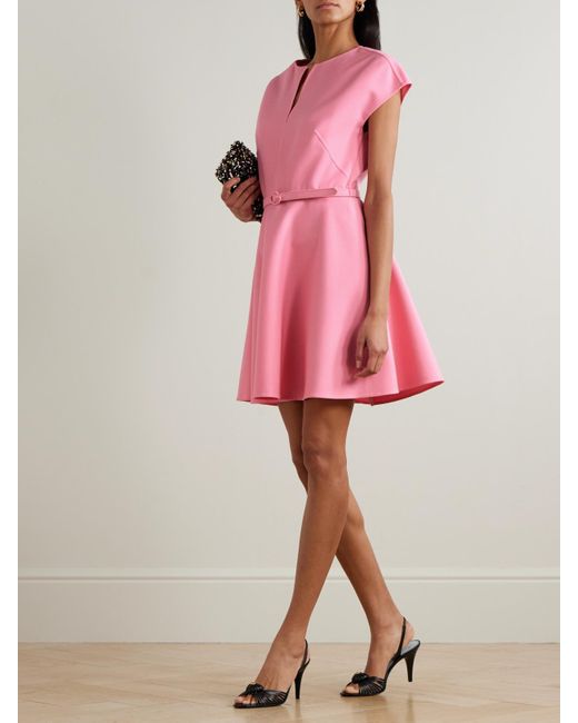 Oscar de la Renta Pink Belted Stretch-Wool Crepe Mini Dress