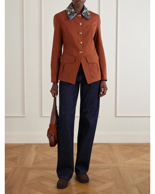 Veronica Beard Brown Laramie Dickey Sequin And Bead-Embellished Twill Jacket