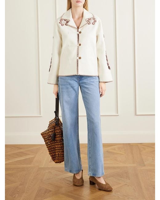 Alix Of Bohemia Natural Western Cactus Bead-Embellished Textured-Silk Jacket