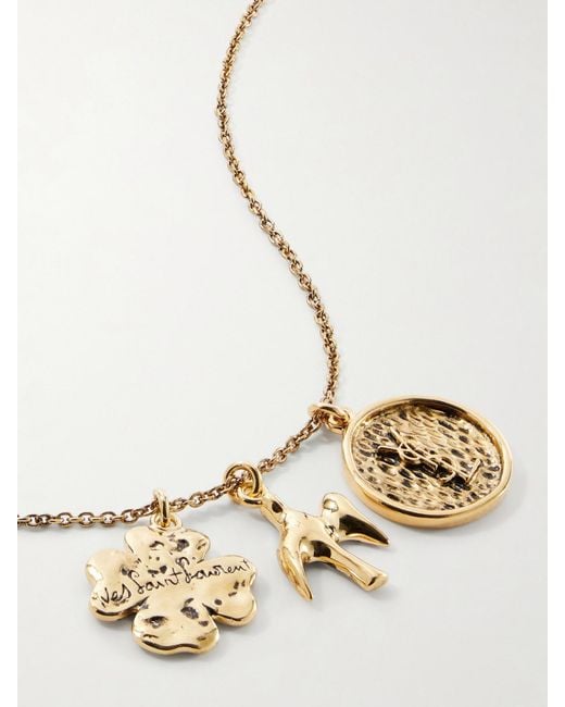 Saint Laurent White Charm Pendant-Tone Necklace
